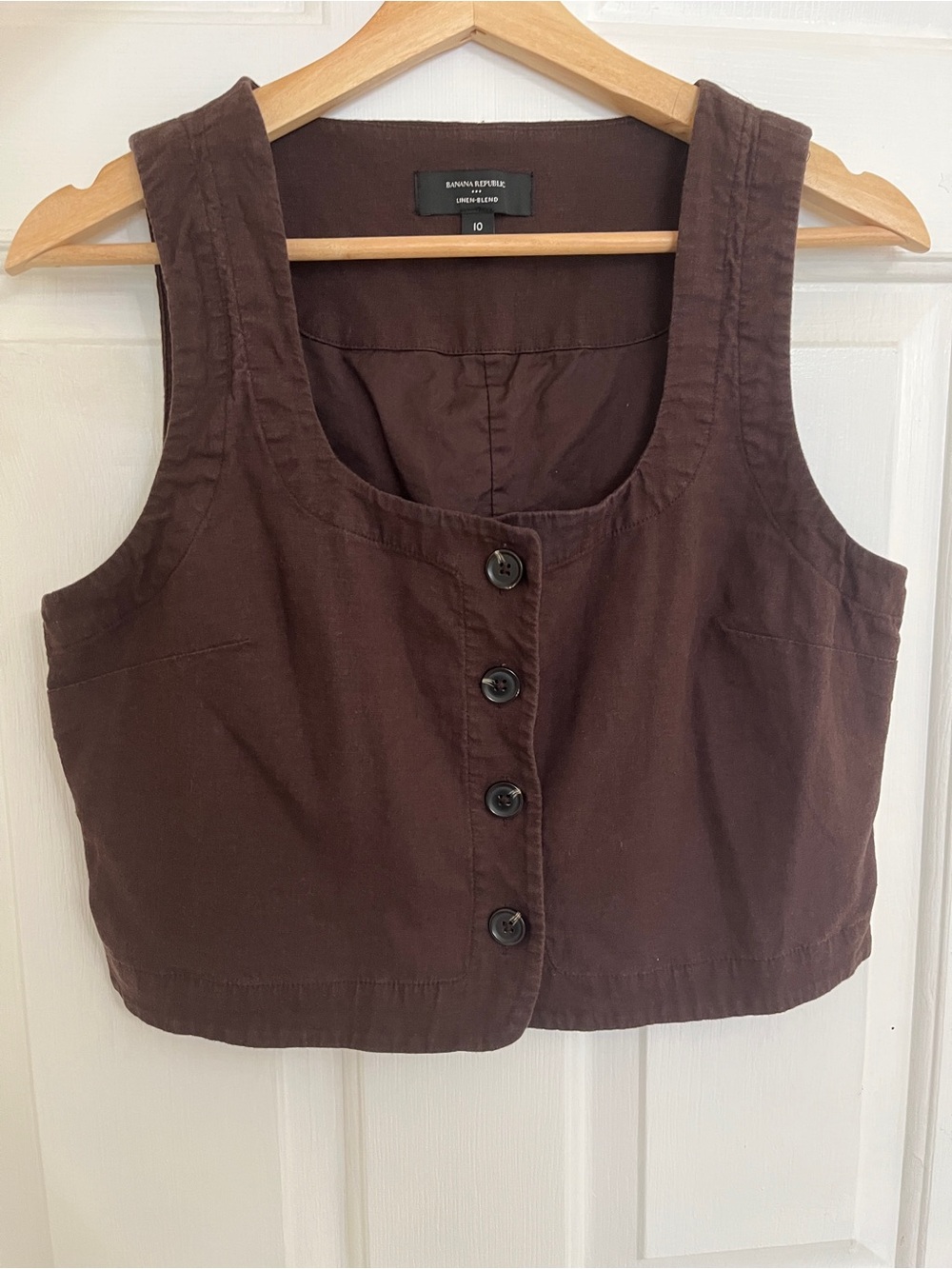 Banana Republic Brown Button-Front Linen-Blend Top